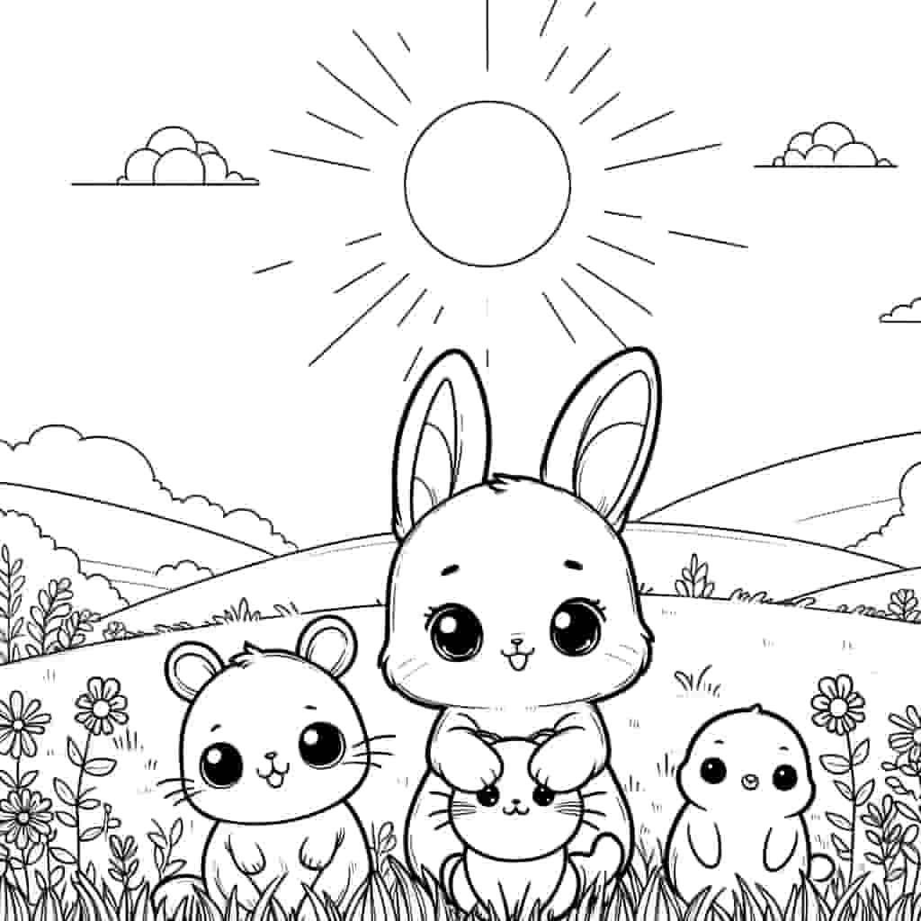 Adorable animals in a sunny field