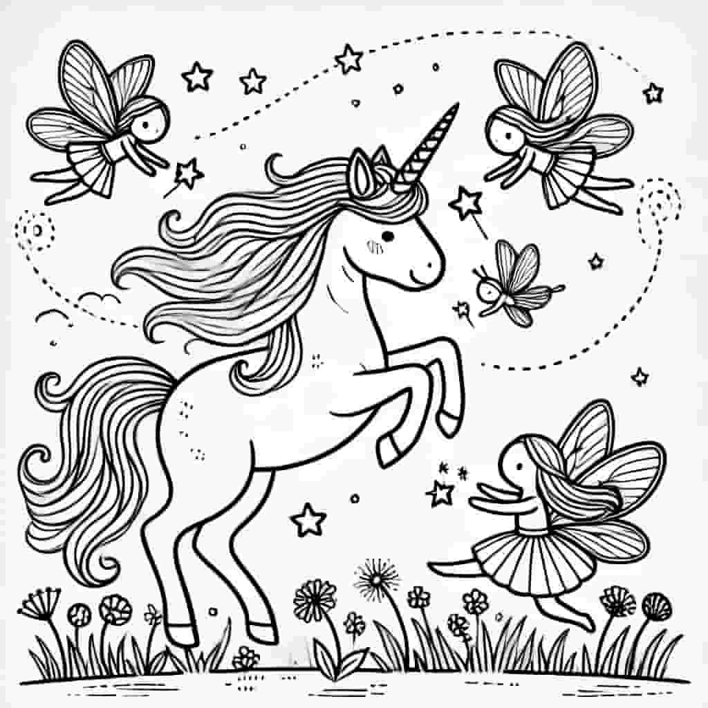 unicorn playing with fairies