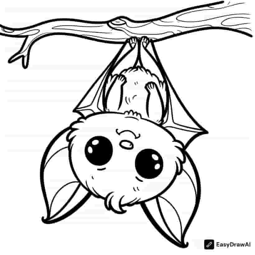 a smiling bat hanging upside down on a tree branch