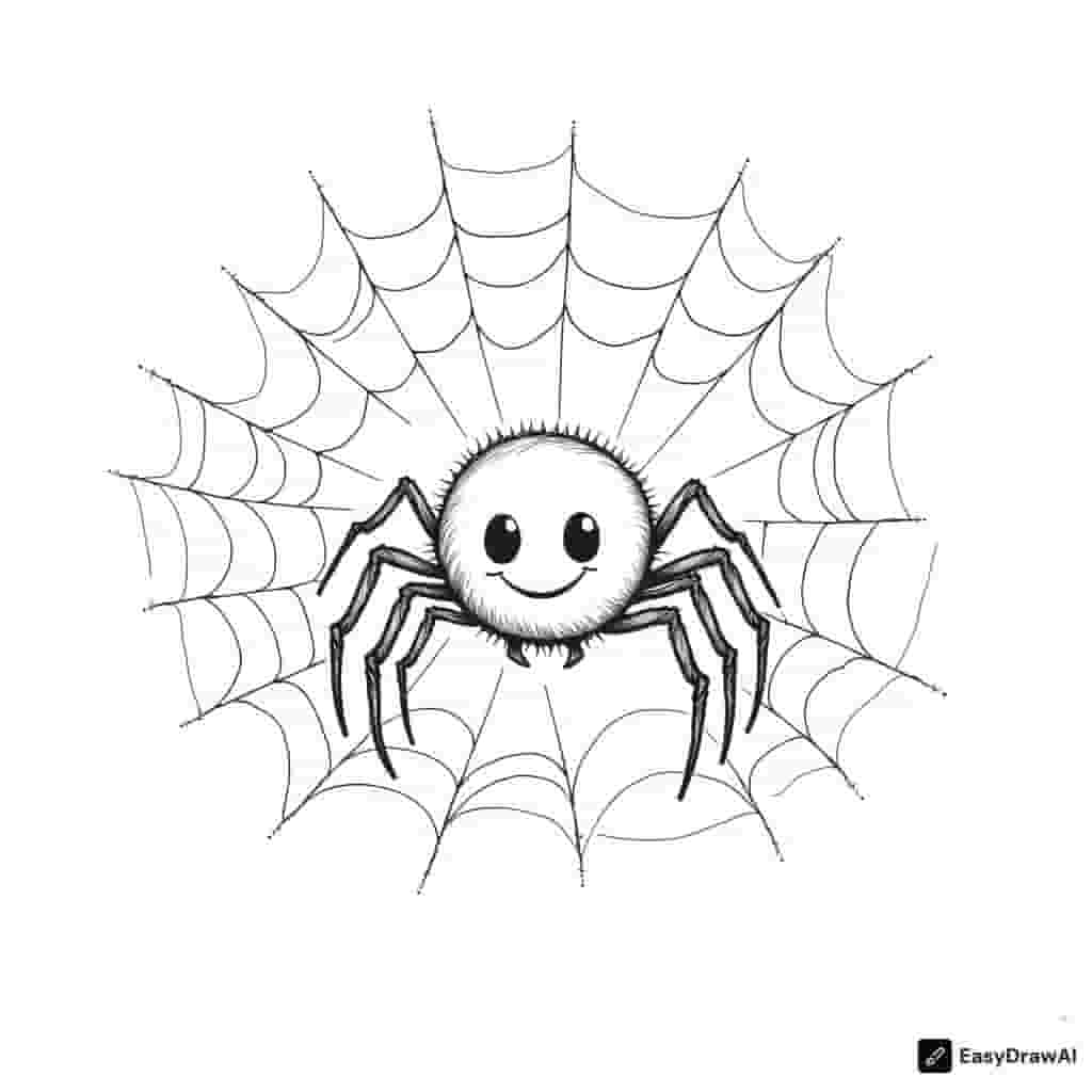 a small spider with a cheerful expression spinning a web