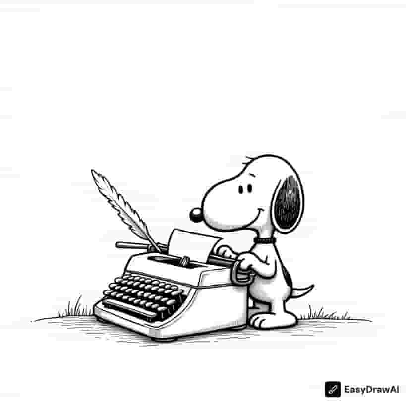 Snoopy writing on a typewriter