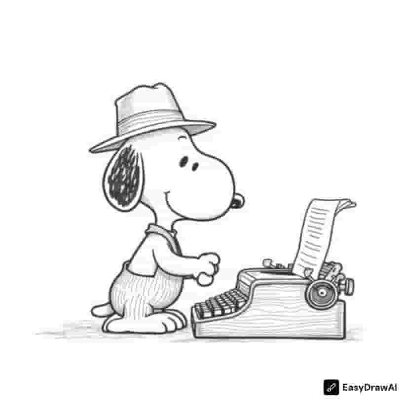 Snoopy typing on a typewriter as an author