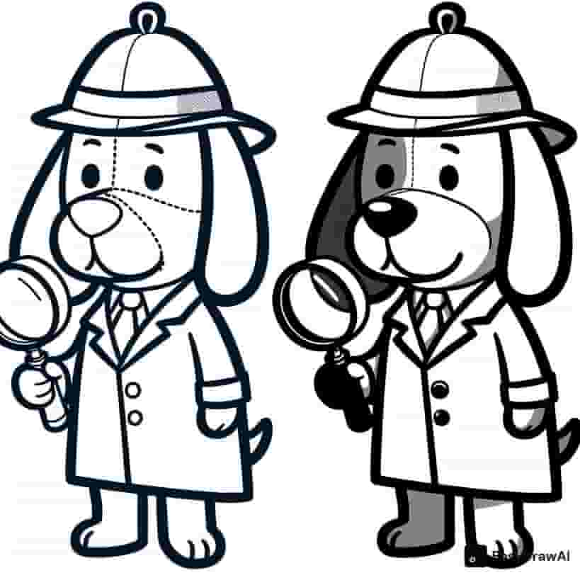 Snoopy dressed as a detective with a magnifying glass