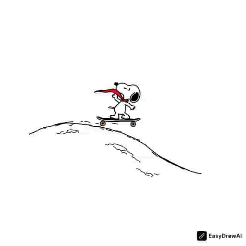 Snoopy skateboarding down a hill