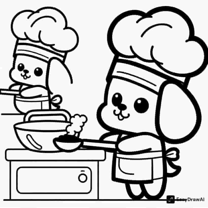 Snoopy cooking in the kitchen wearing a chef hat