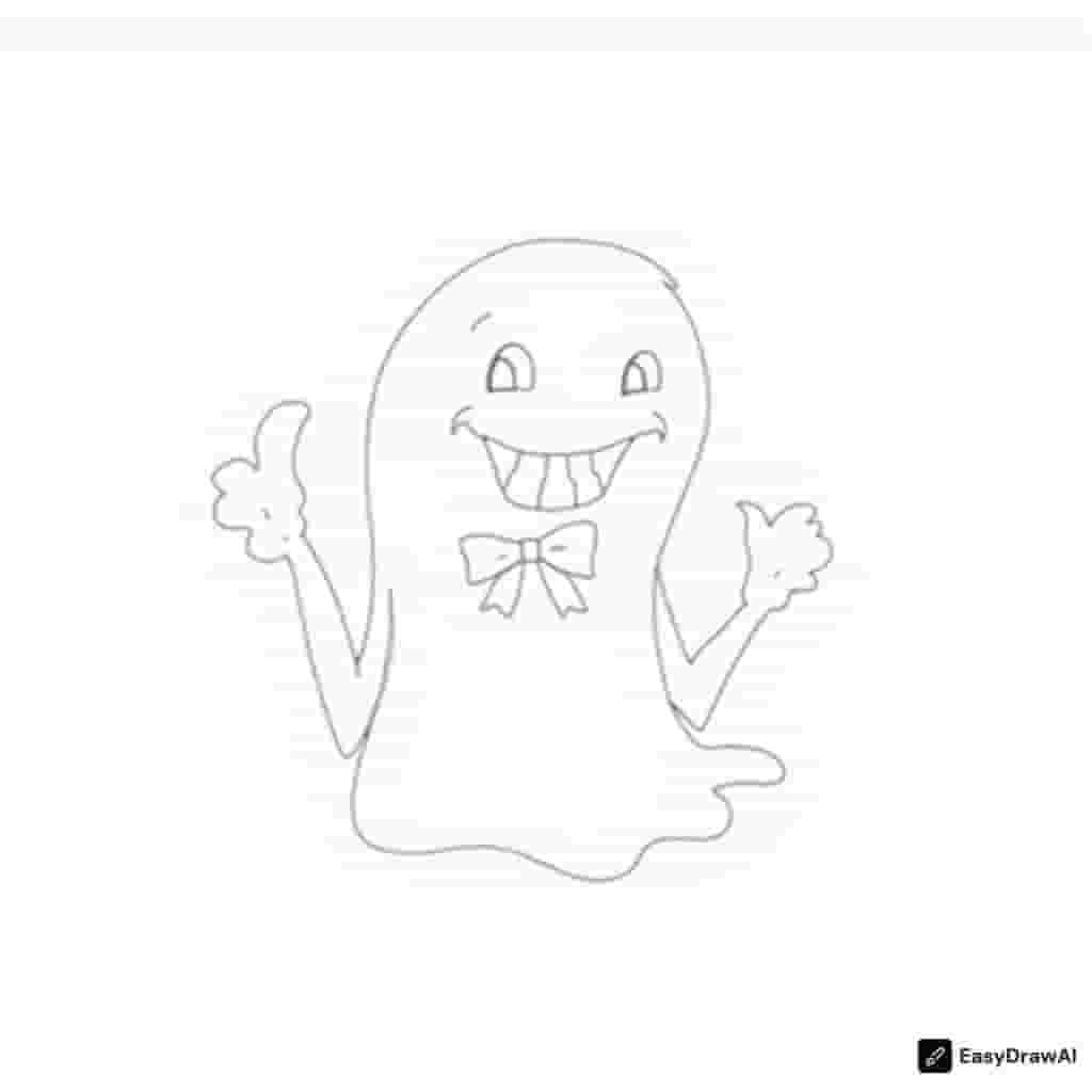 a friendly ghost giving a thumbs up and wearing a bow tie