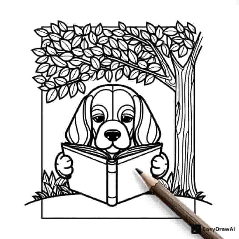 Snoopy reading a book under a tree