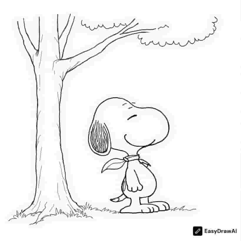 Snoopy daydreaming under a tree