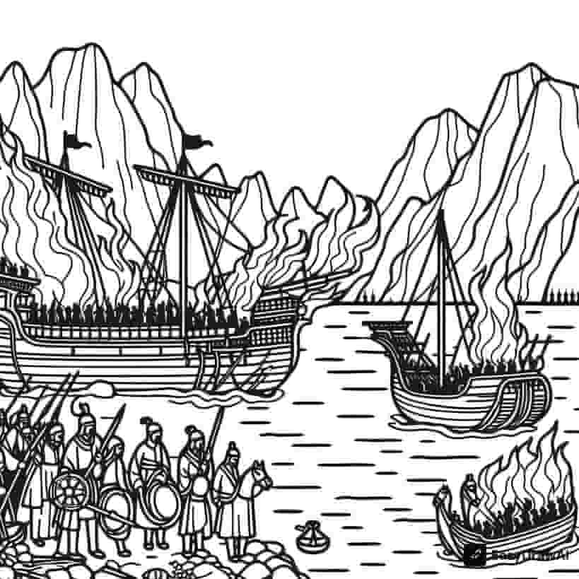 The burning of Cao Cao's fleet at Red Cliff