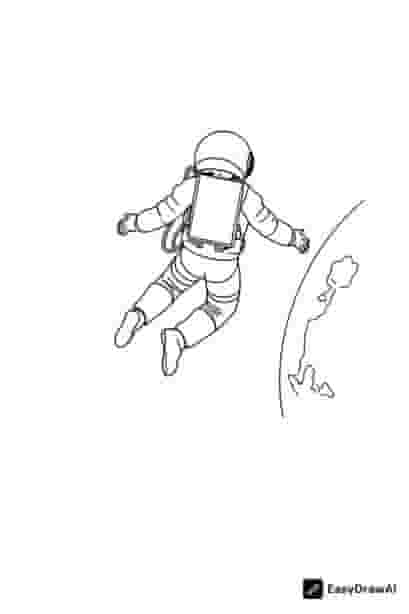 An astronaut floating in space, diagonal pose, with Earth in the background, from behind, in a science fiction style.