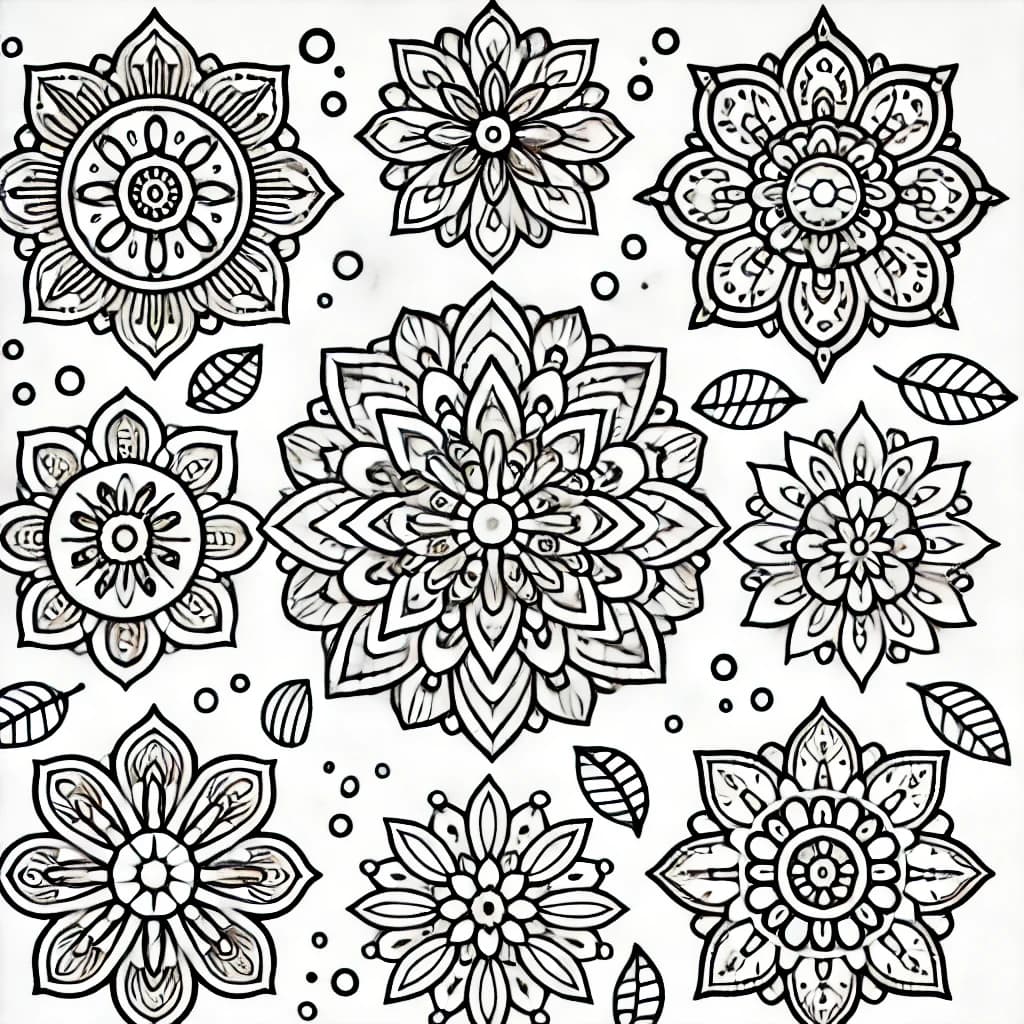 Ten Mandala flower coloring pages