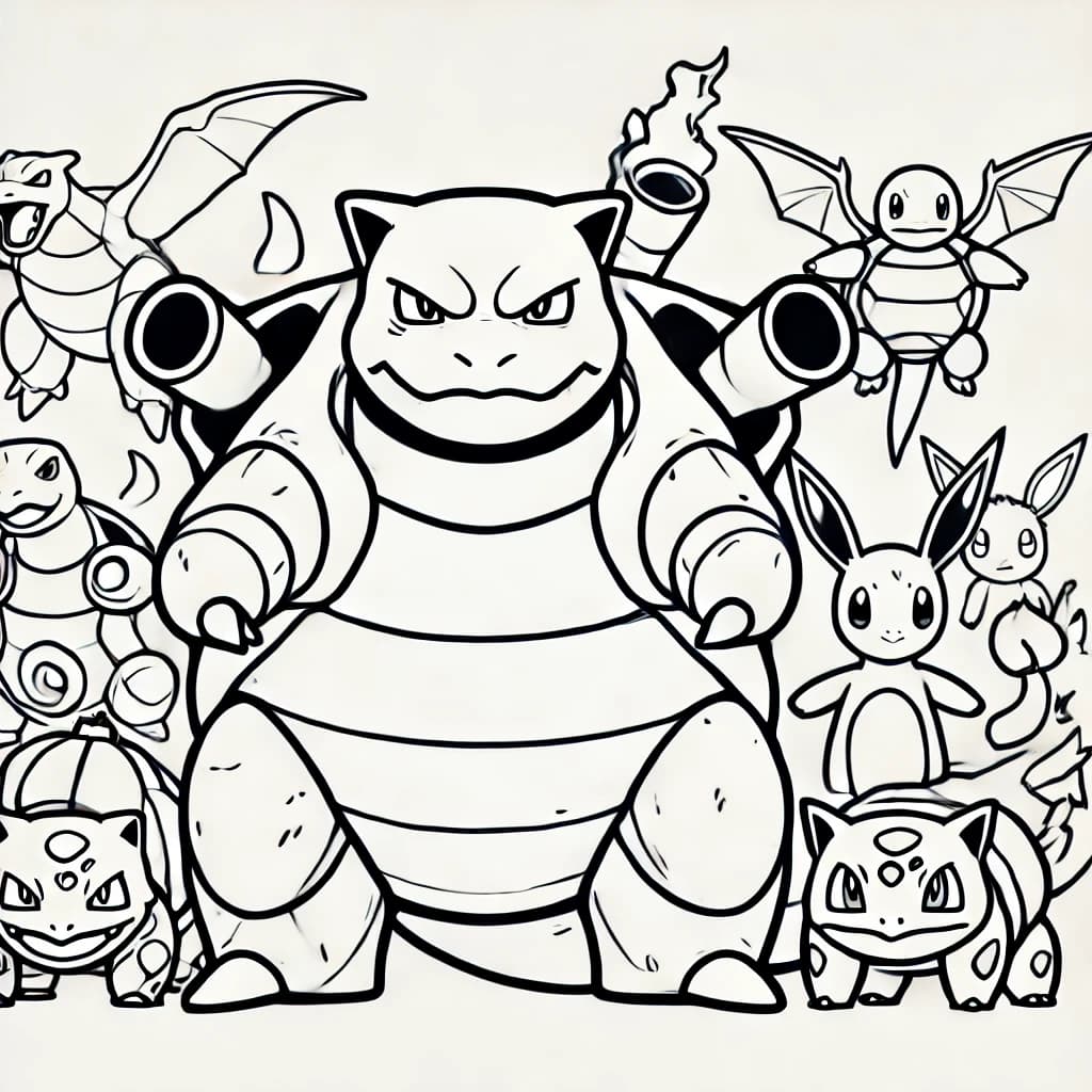 Blastoise with other pokemon coloring pages