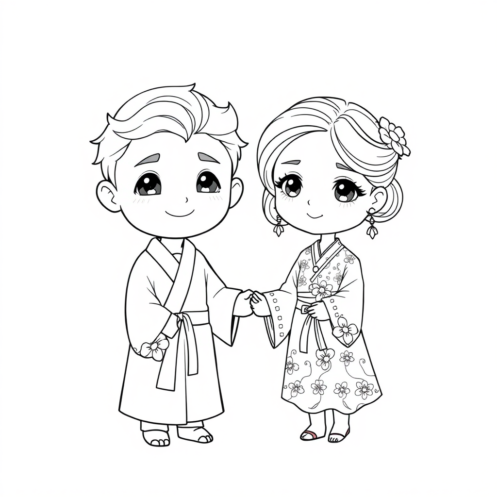 chibi couple holding hands coloring pages