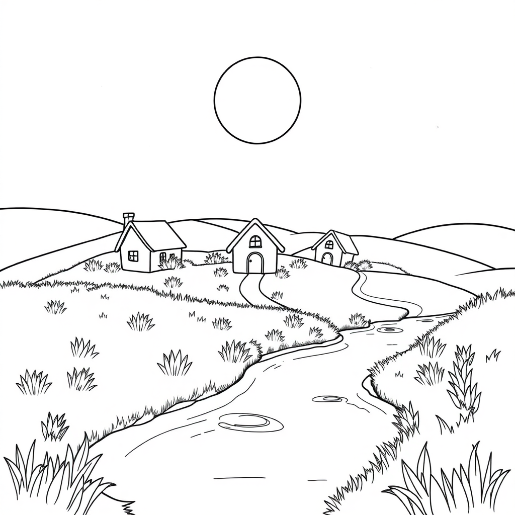 chibi fantasy world scene coloring pages