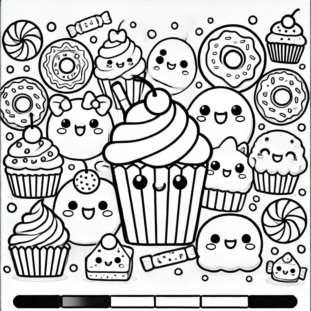 Sweet-themed cartoon figures coloring pages