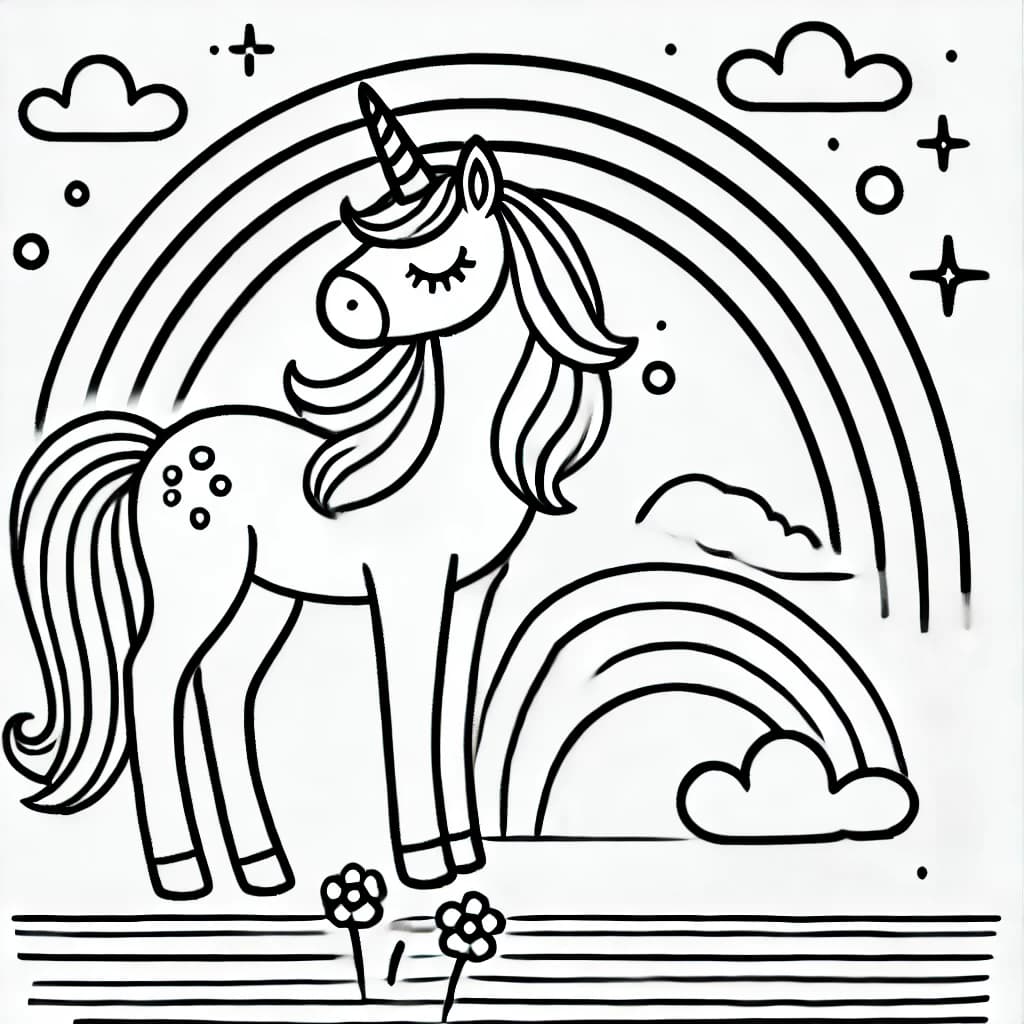 unicorn next to a rainbow coloring pages