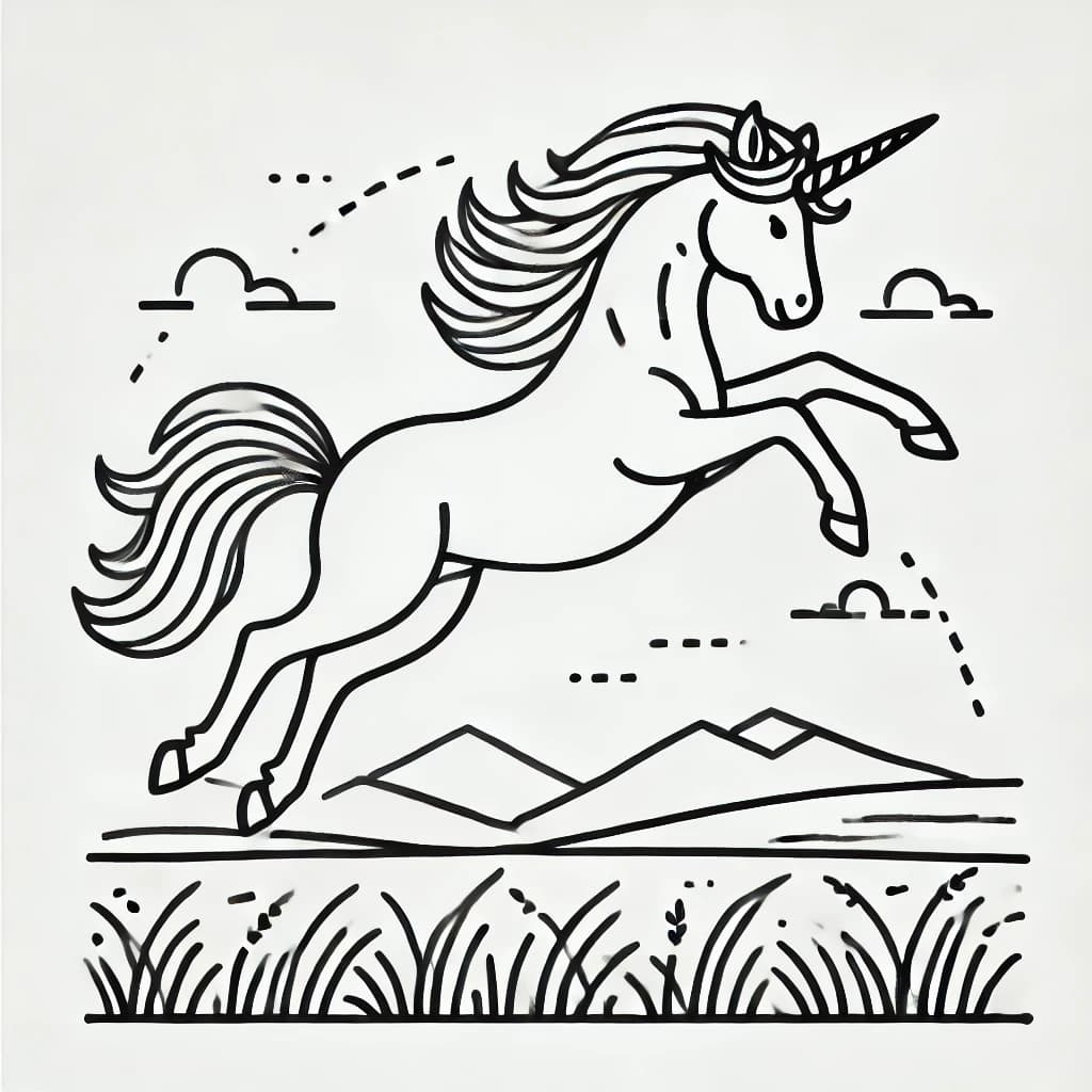 unicorn prancing in a field coloring pages