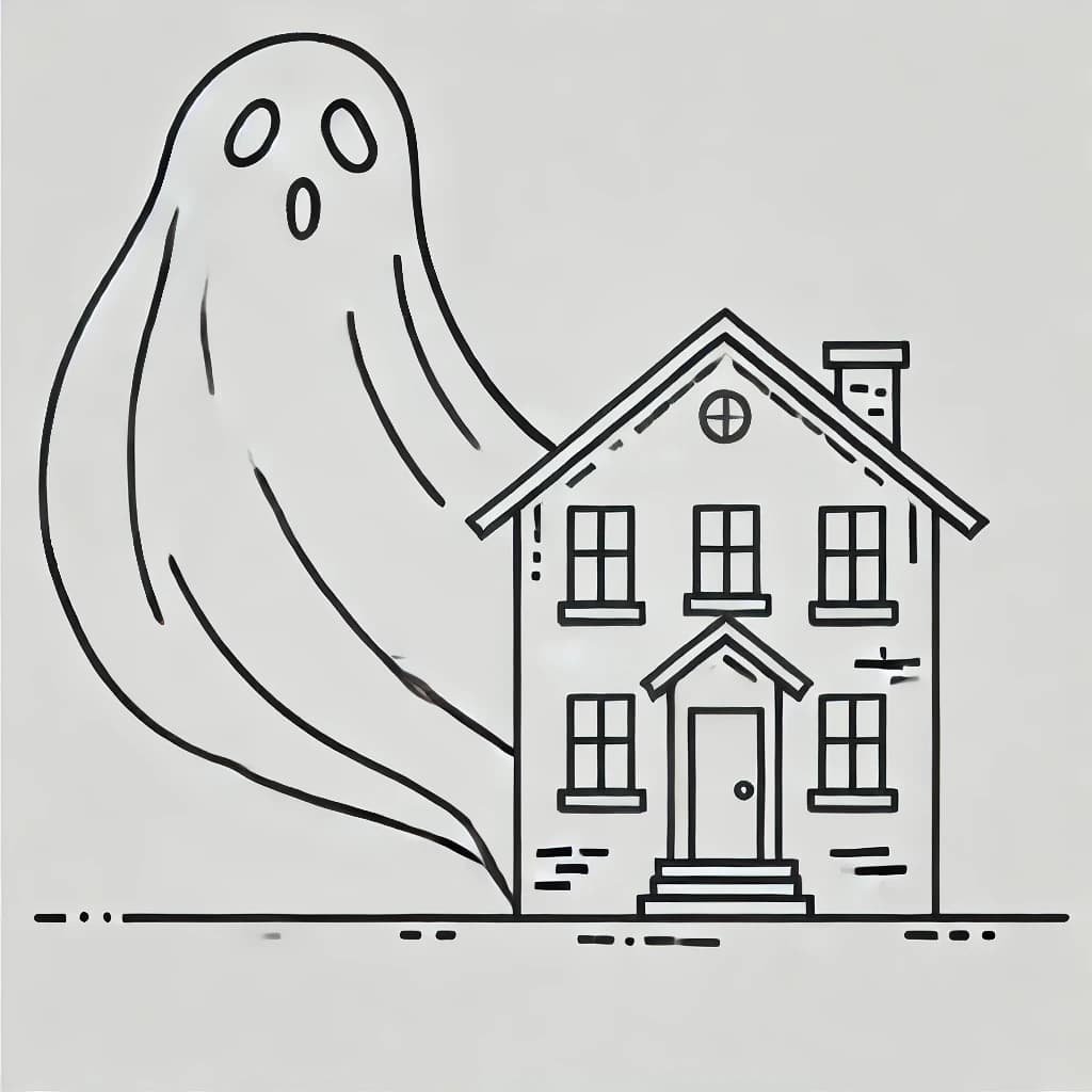 a ghost haunts a house coloring pages