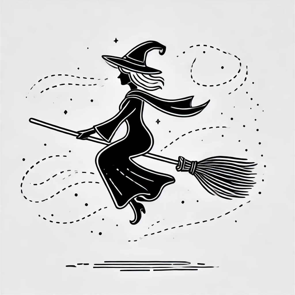 a witch on a broom coloring pages