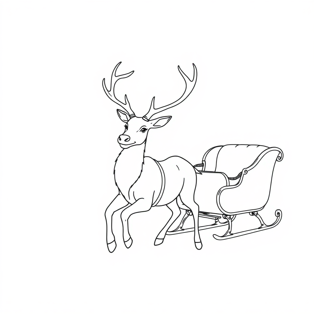 Reindeer pulling Santa's sleigh coloring pages