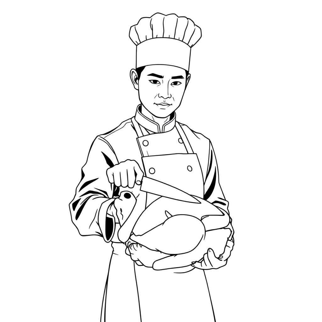 chef preparing a turkey coloring pages