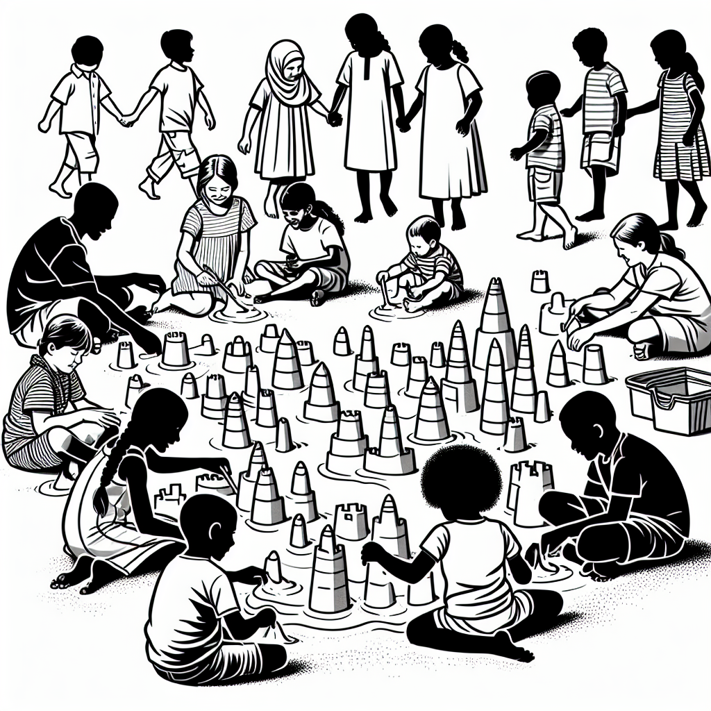 children building sandcastles coloring pages