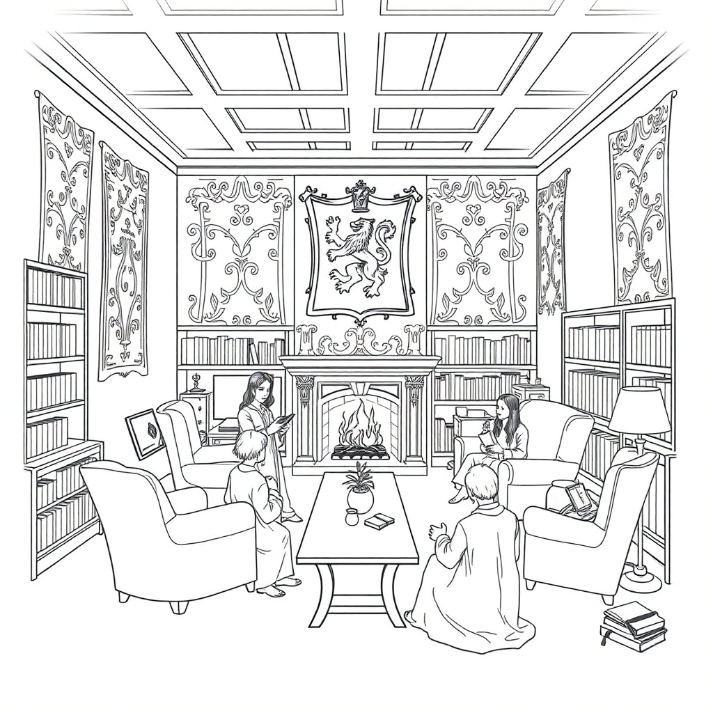 Gryffindor common room scene coloring pages