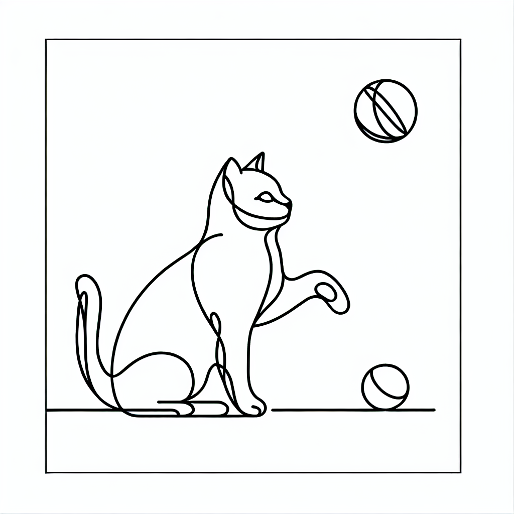 a cat play a ball coloring pages