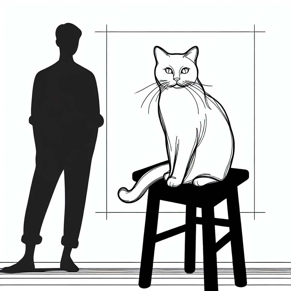 cat sit in a stool coloring pages