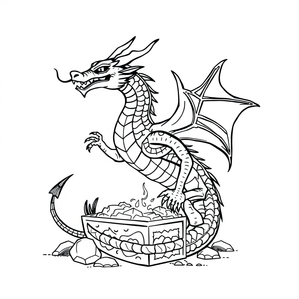 Dragon guarding treasure coloring pages