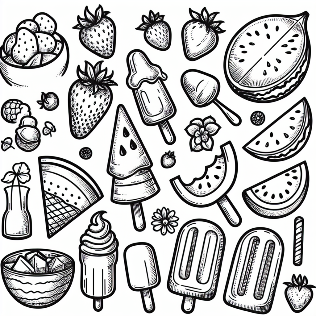 summer fruits and treats coloring pages