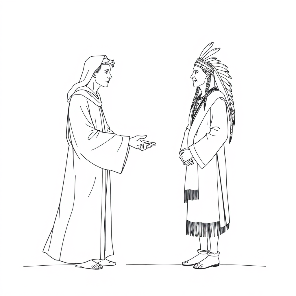 pilgrim and native interaction coloring pages