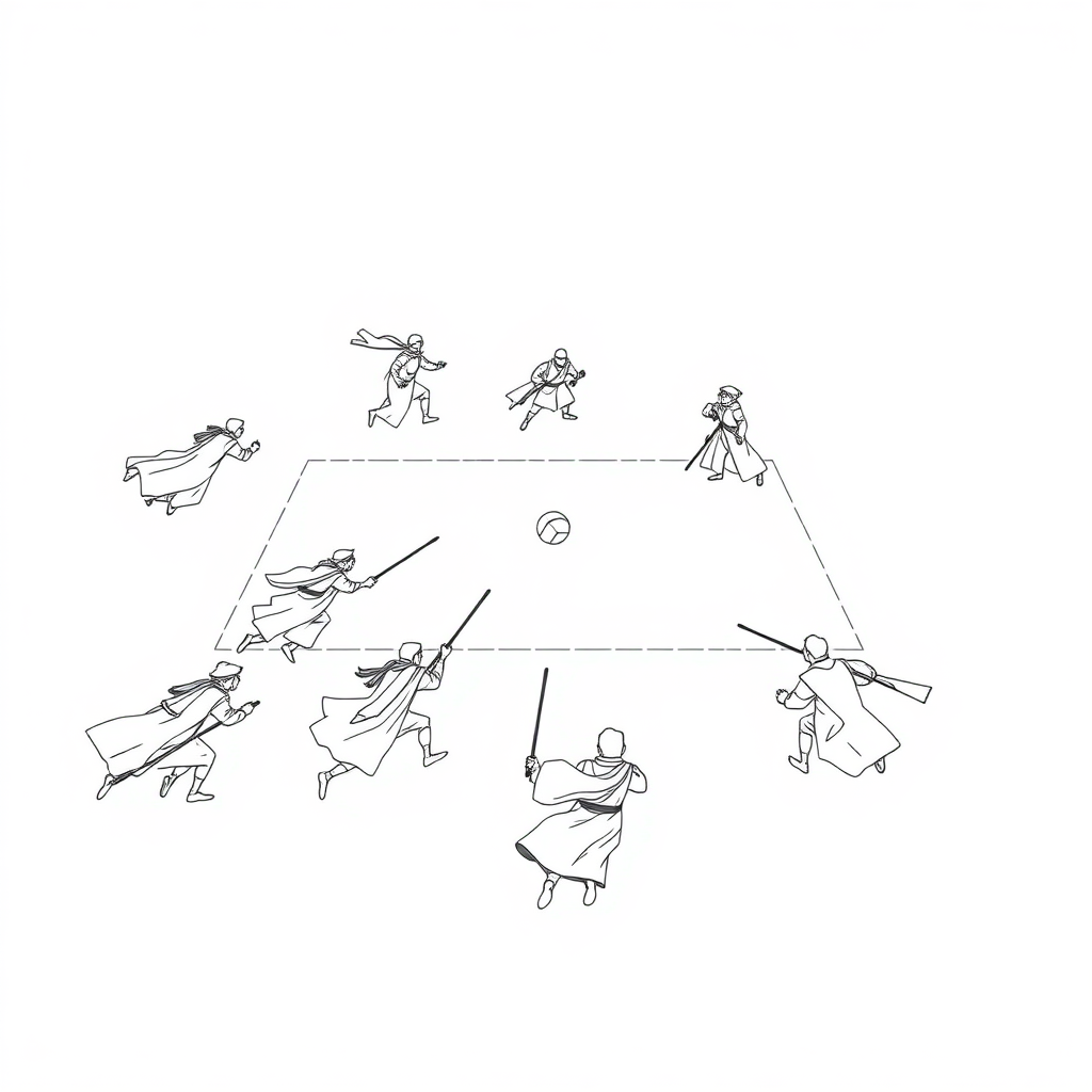 Quidditch match in progress coloring pages