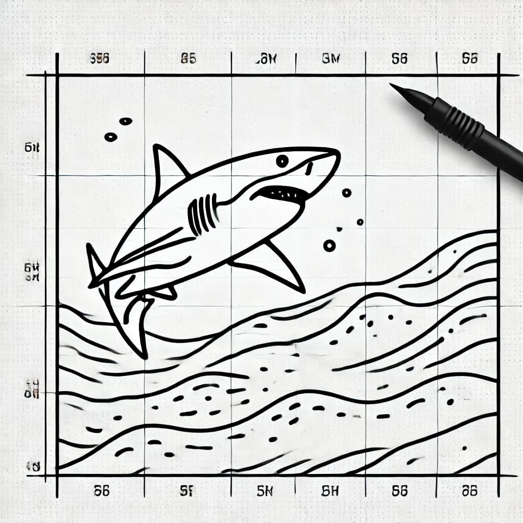 a shark swimming in the ocean coloring pages