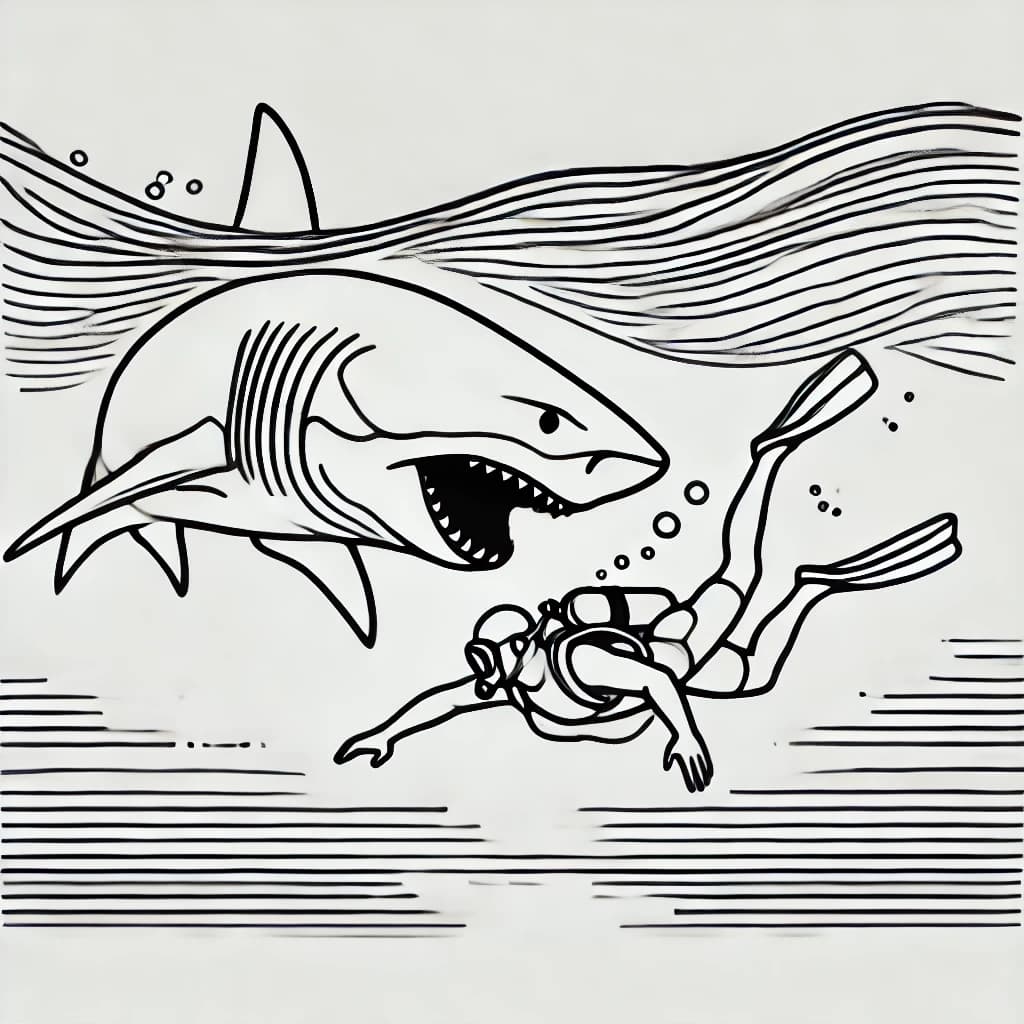 shark attacking a diver coloring pages