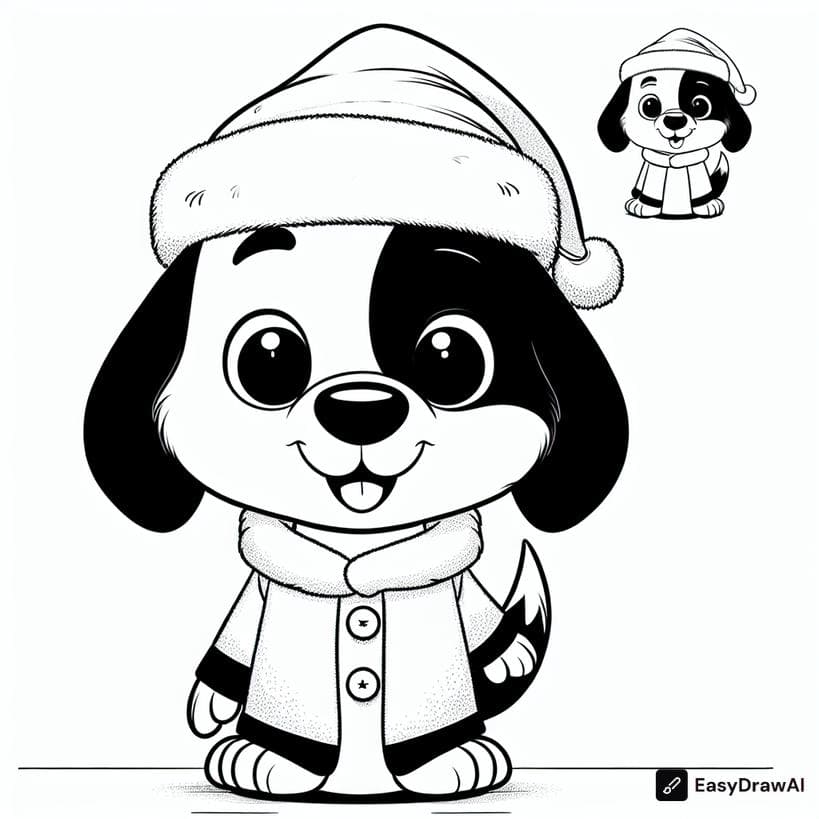 Snoopy celebrating Christmas with a Santa hat coloring pages