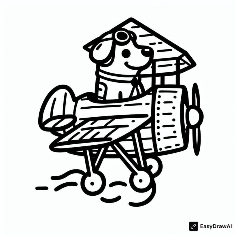 Snoopy flying his doghouse as a World War I aviator coloring pages