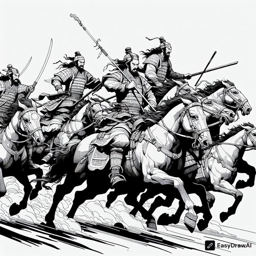 Fierce cavalry charges in ancient China coloring pages