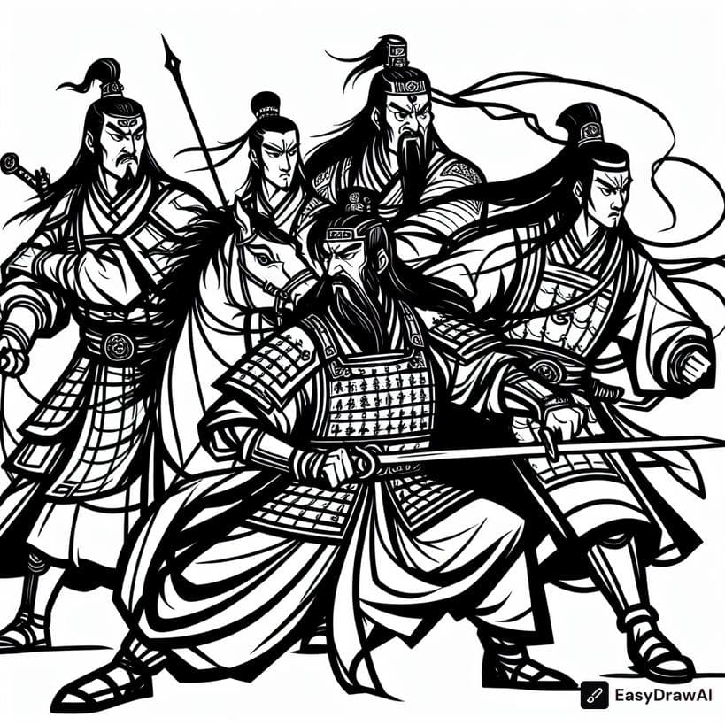 Famous heroes of the Three Kingdoms era coloring pages