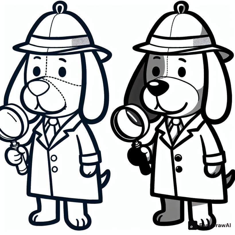 Snoopy dressed as a detective with a magnifying glass coloring pages