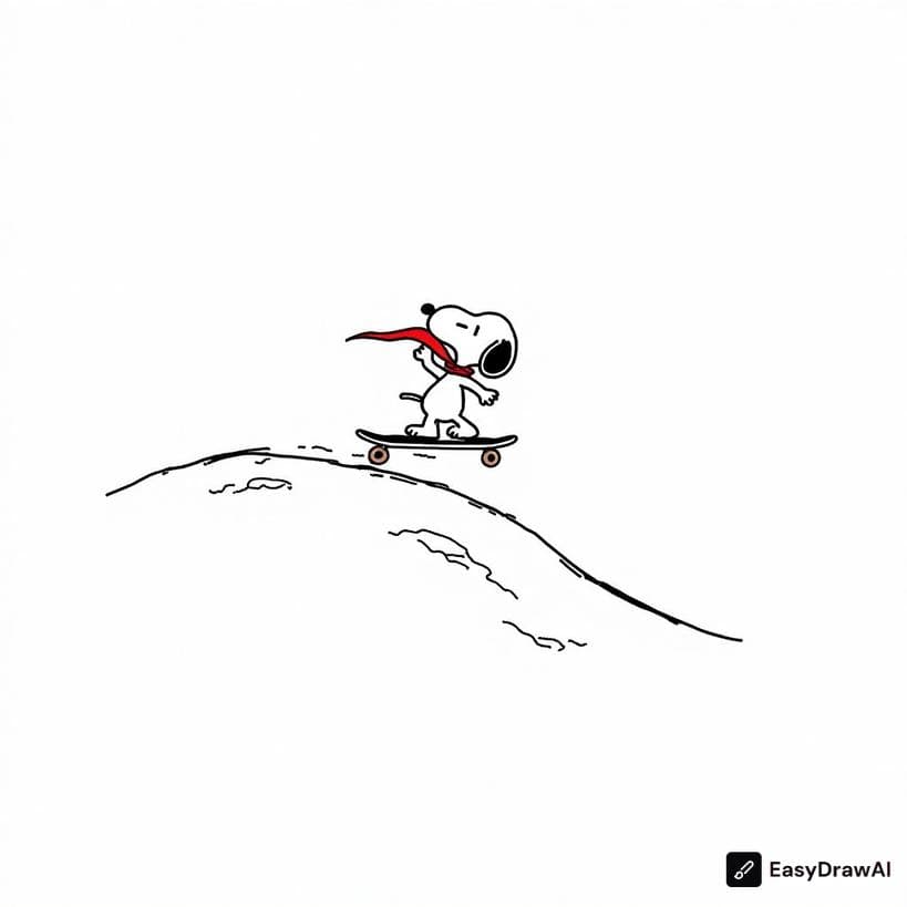 Snoopy skateboarding down a hill coloring pages