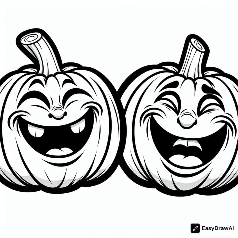 a pair of laughing pumpkins with different funny faces coloring pages