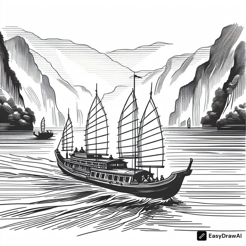 Ancient warships on the Yangtze River coloring pages