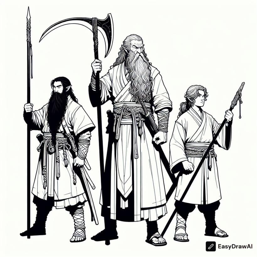 The three brothers of Liu Bei, Guan Yu, and Zhang Fei coloring pages