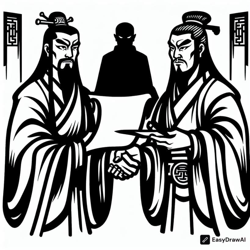 Liu Bei's alliance with Sun Quan against Cao Cao coloring pages