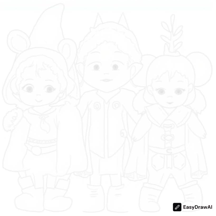 a group of children in cute Halloween costumes coloring pages