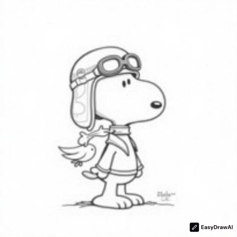 Snoopy dressed as a World War I flying ace coloring pages