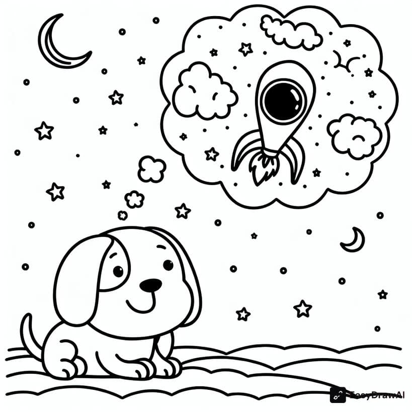 Snoopy dreaming about space adventures coloring pages