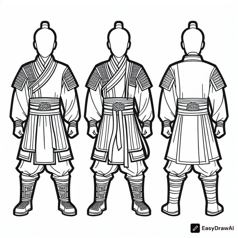 Traditional Chinese martial attire from the Three Kingdoms period coloring pages