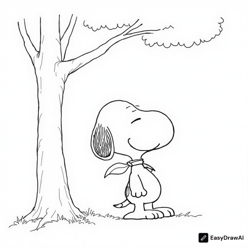 Snoopy daydreaming under a tree coloring pages